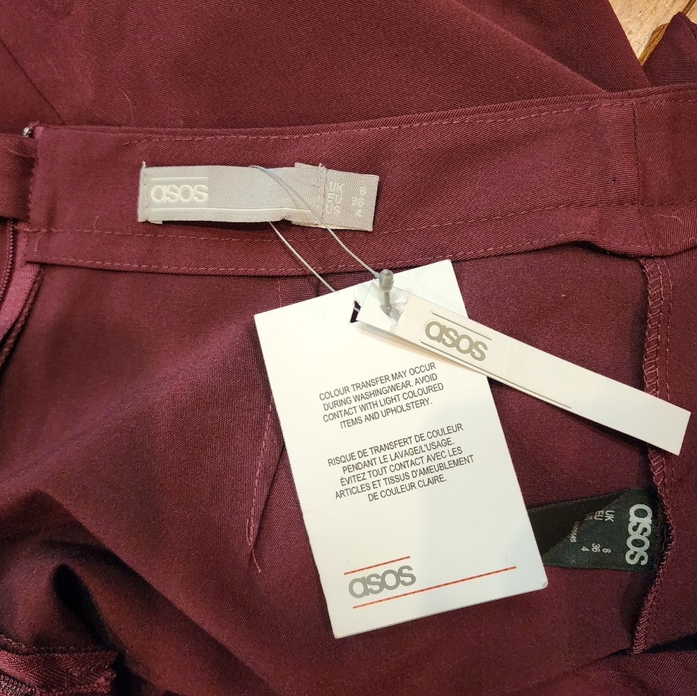 NWT ASOS Womens Straight Skirt Wrap Scallop Wine 4 - Picture 6 of 10